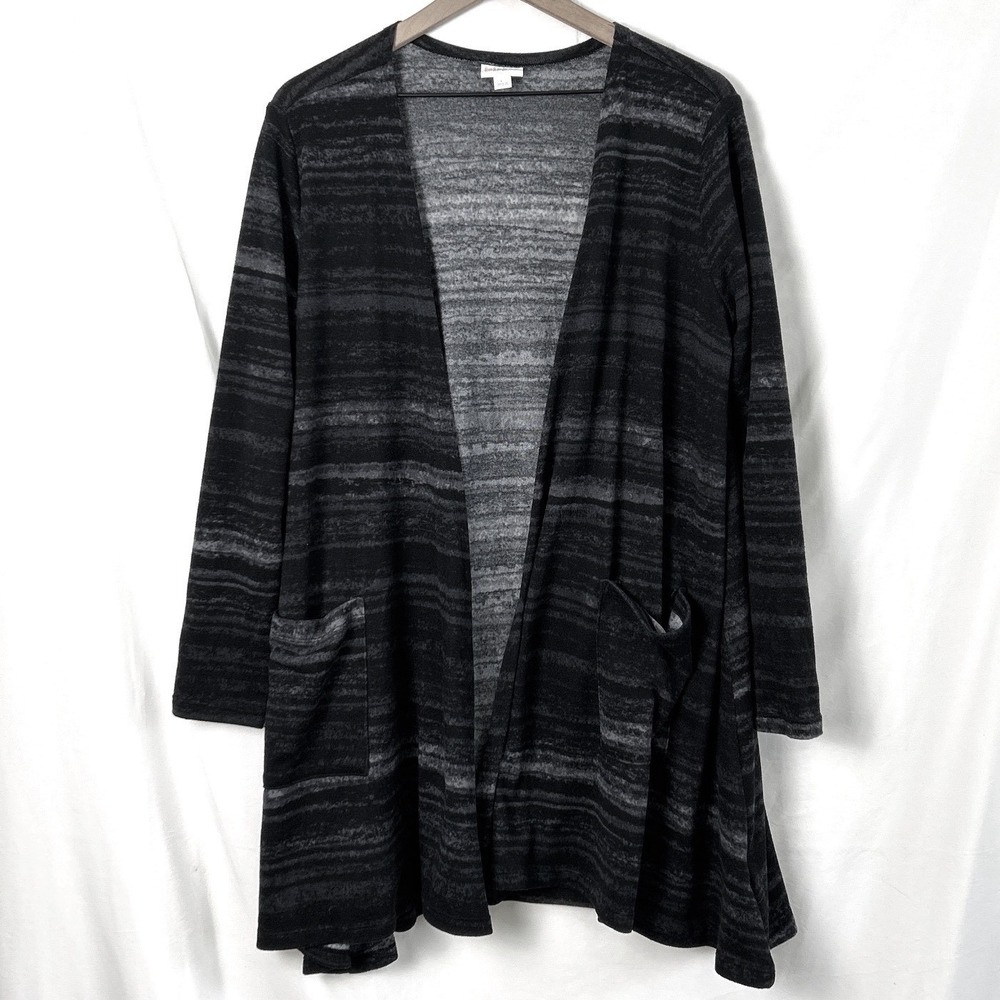 LuLaRoe Women Sarah Open Front Cardigan Duster Black Gray Size L Goth Casual